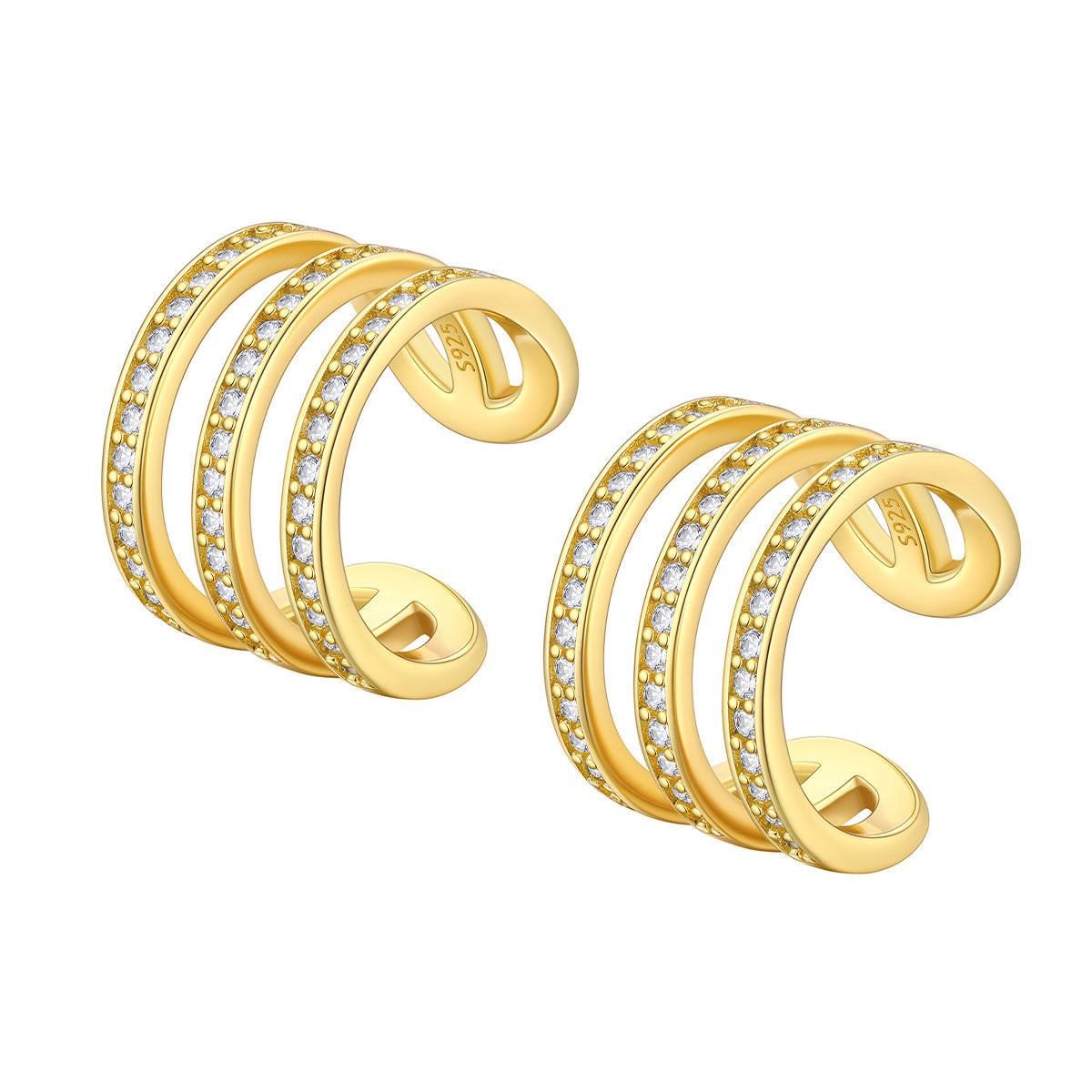 925 Sterling Silver Cubic Zirconia Cuff Earrings Sterling Silver Gold Plated