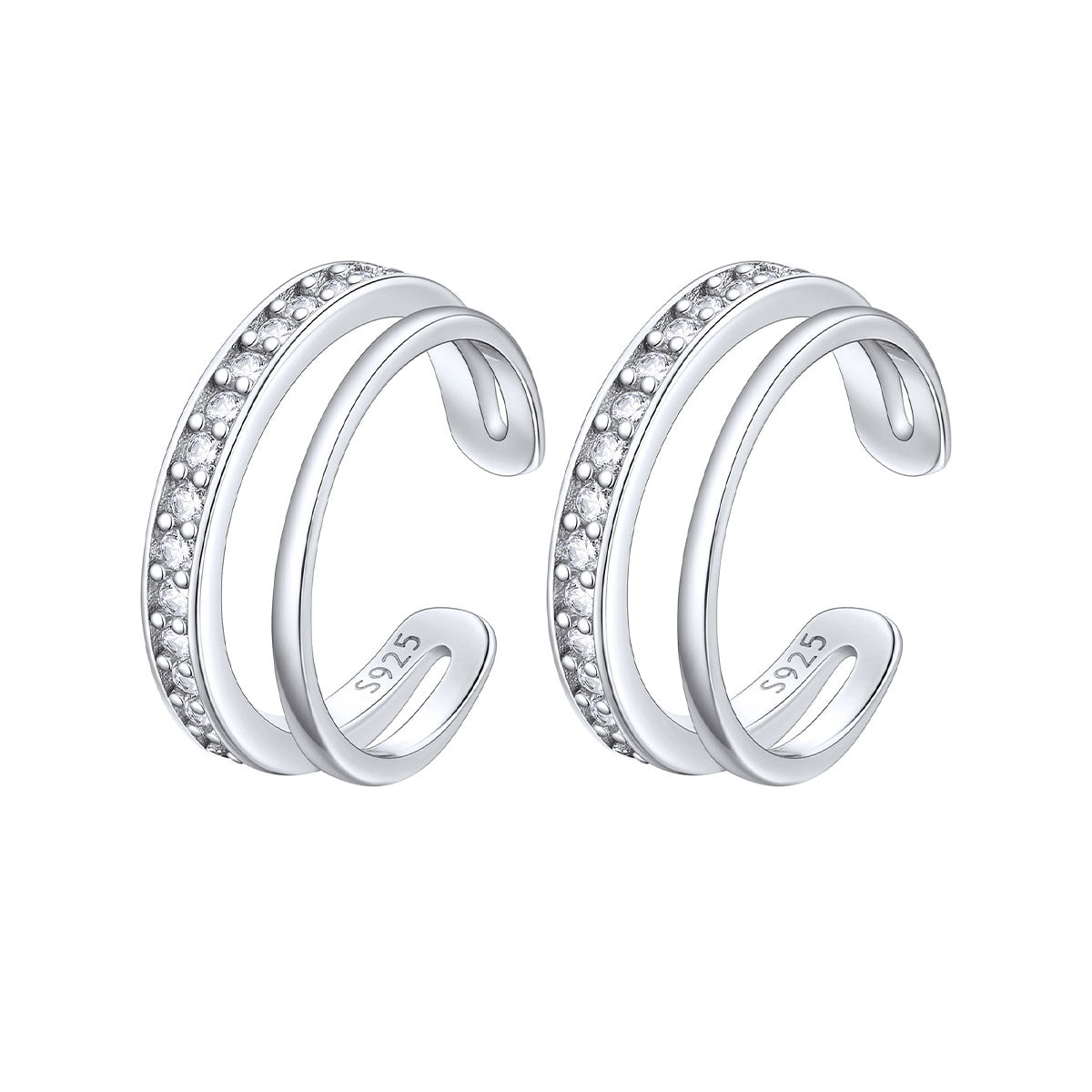 925 Sterling Silver Cubic Zirconia Ear Cuff Earrings Clip On Earrings