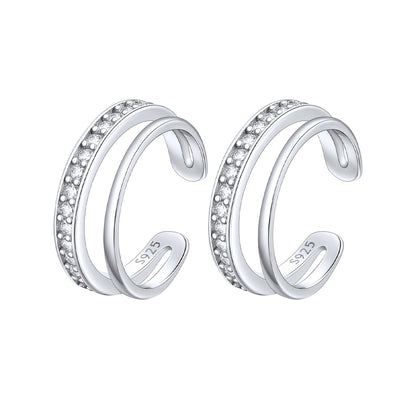 925 Sterling Silver Cubic Zirconia Ear Cuff Earrings Clip On Earrings
