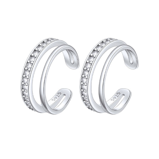 925 Sterling Silver Cubic Zirconia Ear Cuff Earrings Clip On Earrings