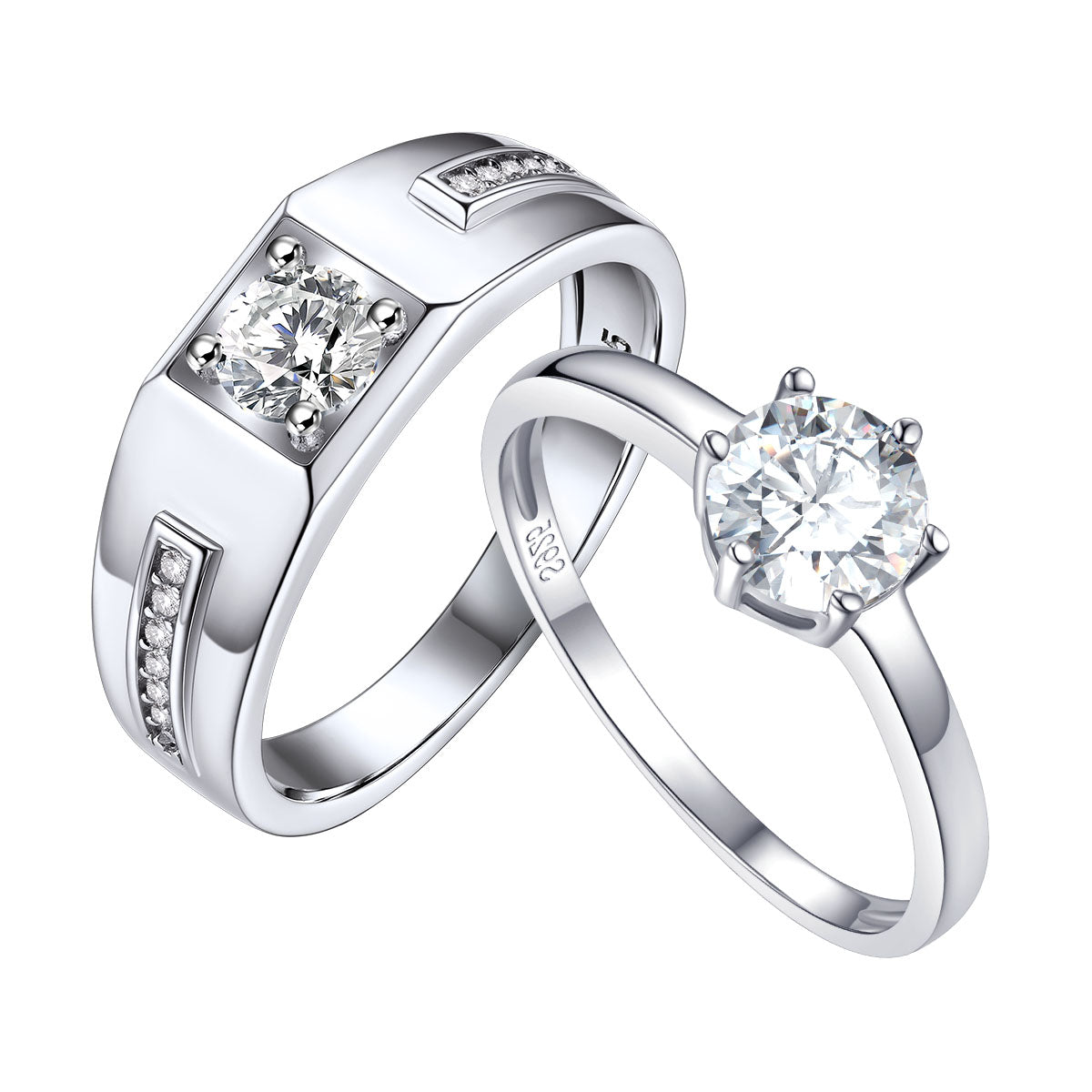 925 Sterling Silver Cubic Zirconia Promise Rings for Couple