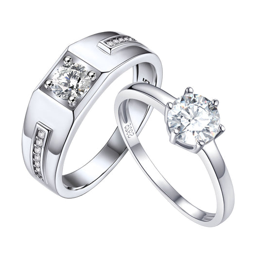 925 Sterling Silver Cubic Zirconia Promise Rings for Couple