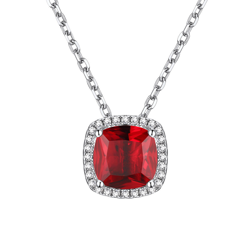 925 Sterling Silver Cushion Cut Birthstone Necklace