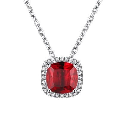 925 Sterling Silver Cushion Cut Birthstone Necklace