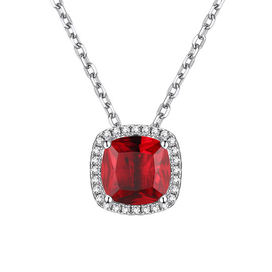 925 Sterling Silver Cushion Cut Birthstone Necklace