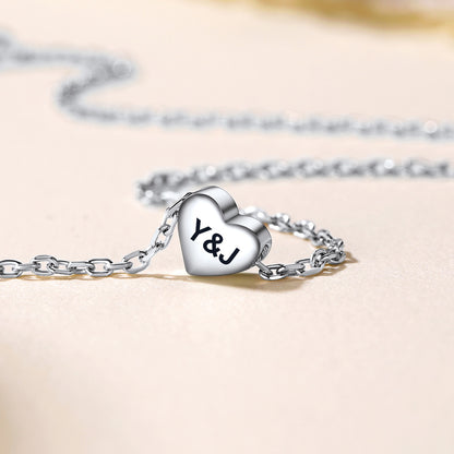 925 Sterling Silver Custom Engraved Heart Anklets