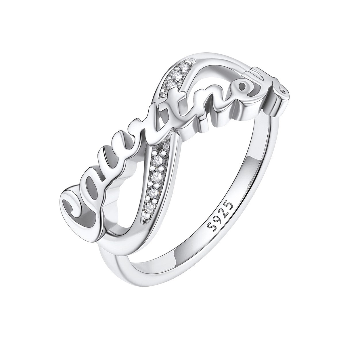 925 Sterling Silver Custom Name Infinity Promise Ring With Cubic Zirconia