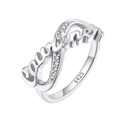 925 Sterling Silver Custom Name Infinity Promise Ring With Cubic Zirconia