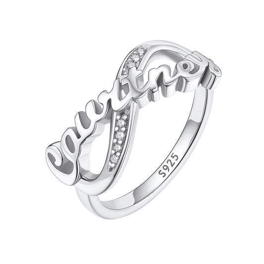 925 Sterling Silver Custom Name Infinity Promise Ring With Cubic Zirconia