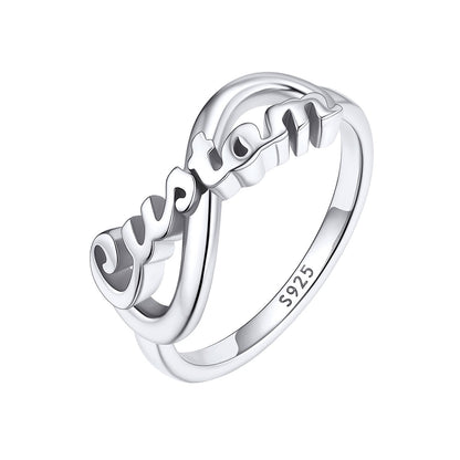 925 Sterling Silver Custom Name Infinity Promise Ring for Women on white stone on a white background