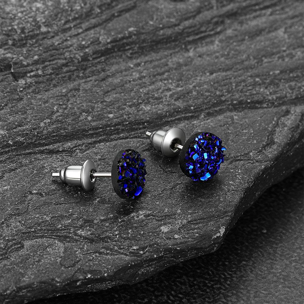 925 Sterling Silver Diamond Stud Earrings with blue stone