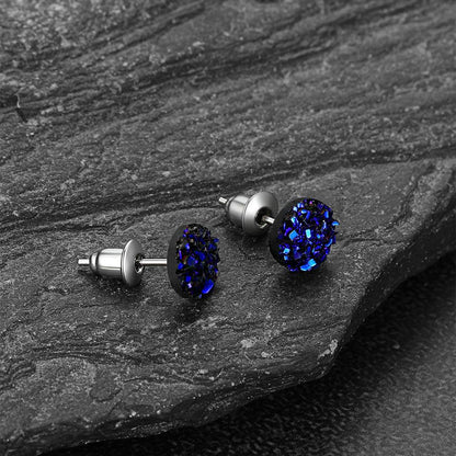 925 Sterling Silver Diamond Stud Earrings with blue stone