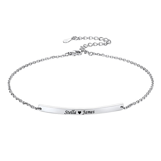 925 Sterling Silver Engraved Bar Anklet for Women