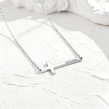 925 Sterling Silver Engraved Sideways Cross Necklace