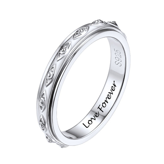 925 Sterling Silver Evil Eye Anxiety Fidget Ring for Women