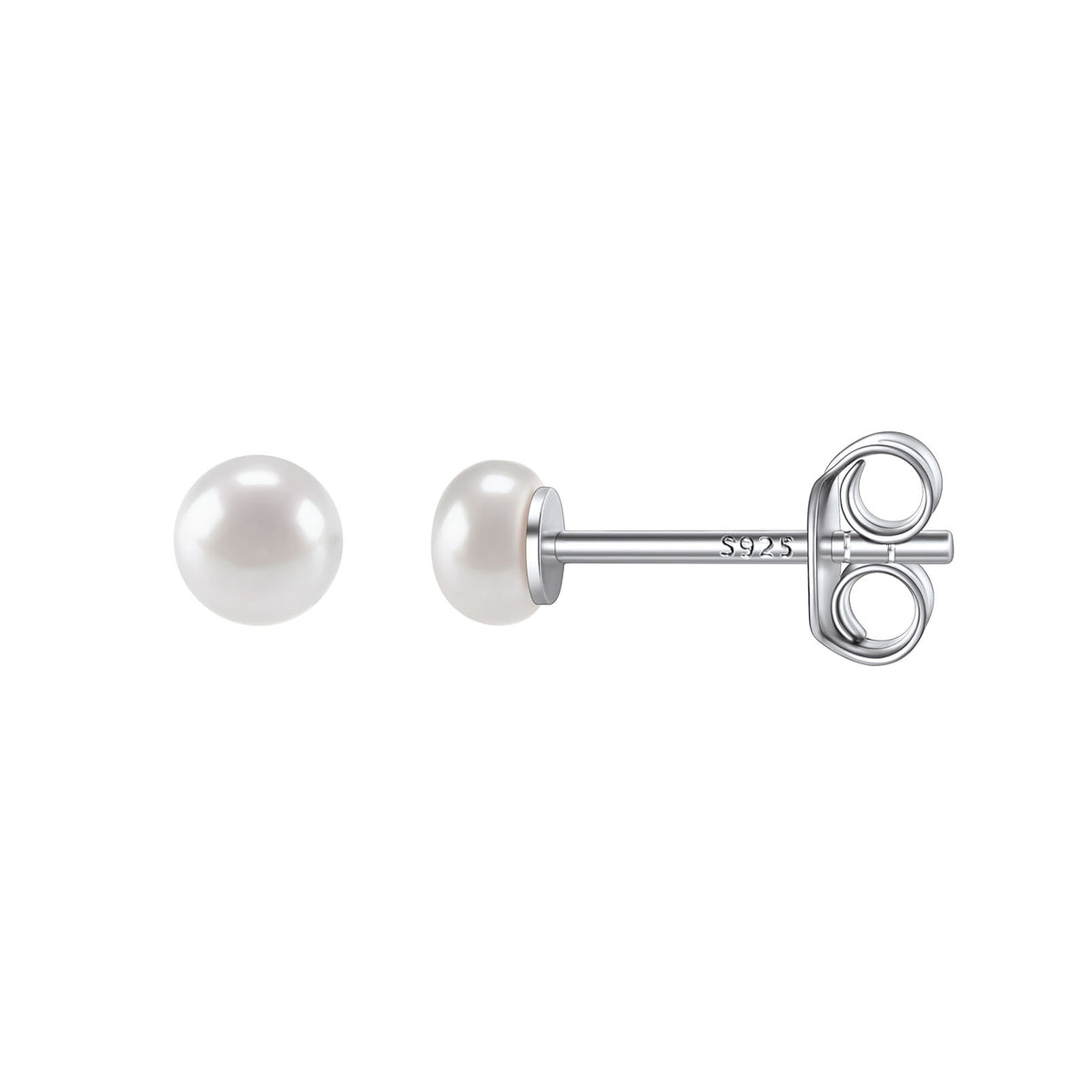 925 Sterling Silver Freshwater Pearl Stud Earrings 4mm