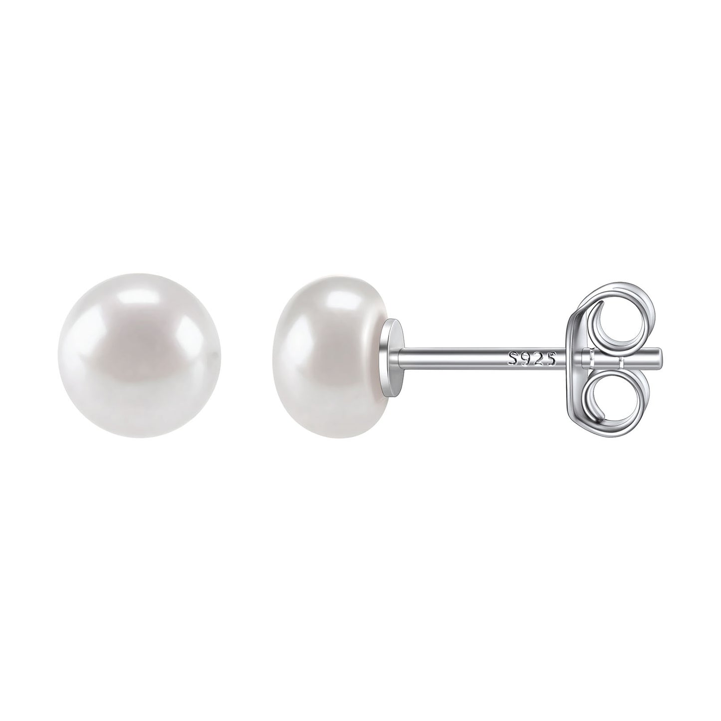 925 Sterling Silver Freshwater Pearl Stud Earrings 6mm