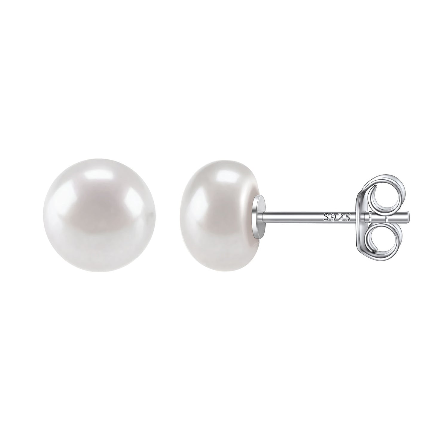 925 Sterling Silver Freshwater Pearl Stud Earrings 8mm