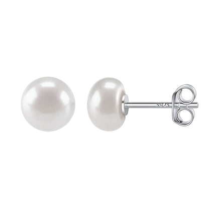 925 Sterling Silver Freshwater Pearl Stud Earrings 8mm