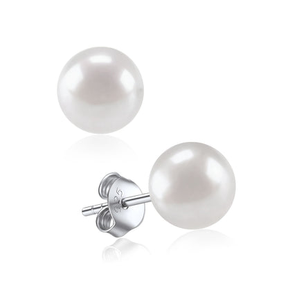 925 Sterling Silver Freshwater Pearl Stud Earrings on white background