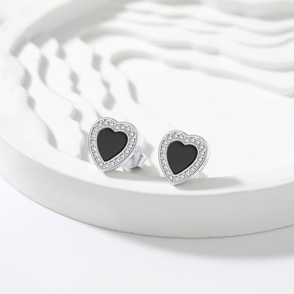 925 Sterling Silver Heart Black Onyx Stud