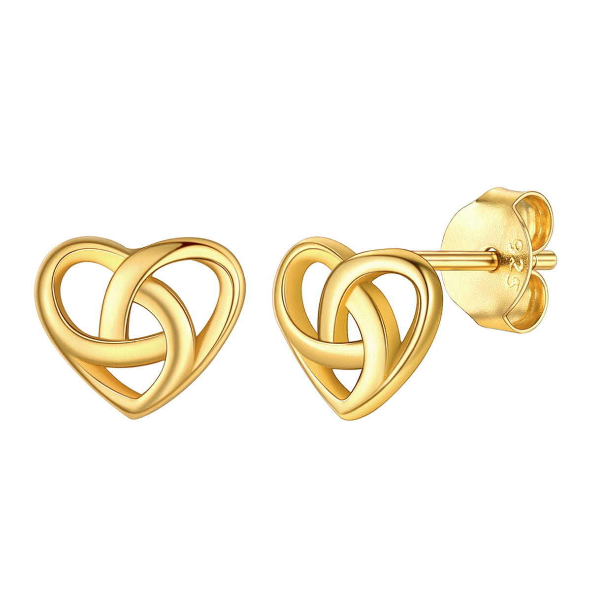 925 Sterling Silver Heart Celtic Knot Stud Earrings Gold