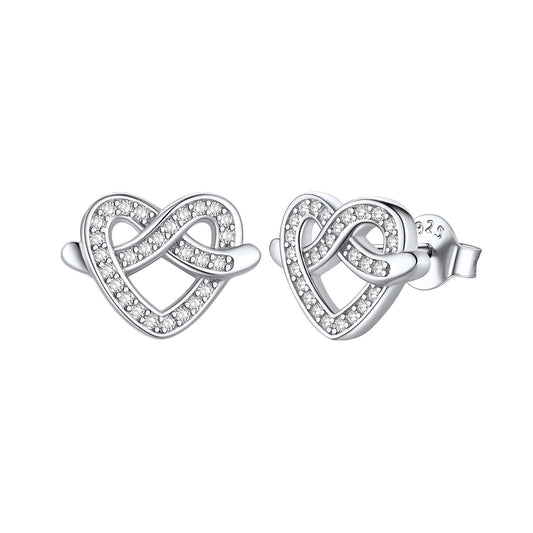 925 Sterling Silver Heart Love Knot Stud Earrings for Women