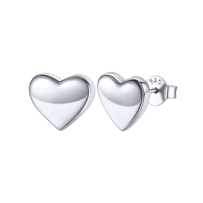 925 Sterling Silver Heart Stud Earrings for Women on a white background