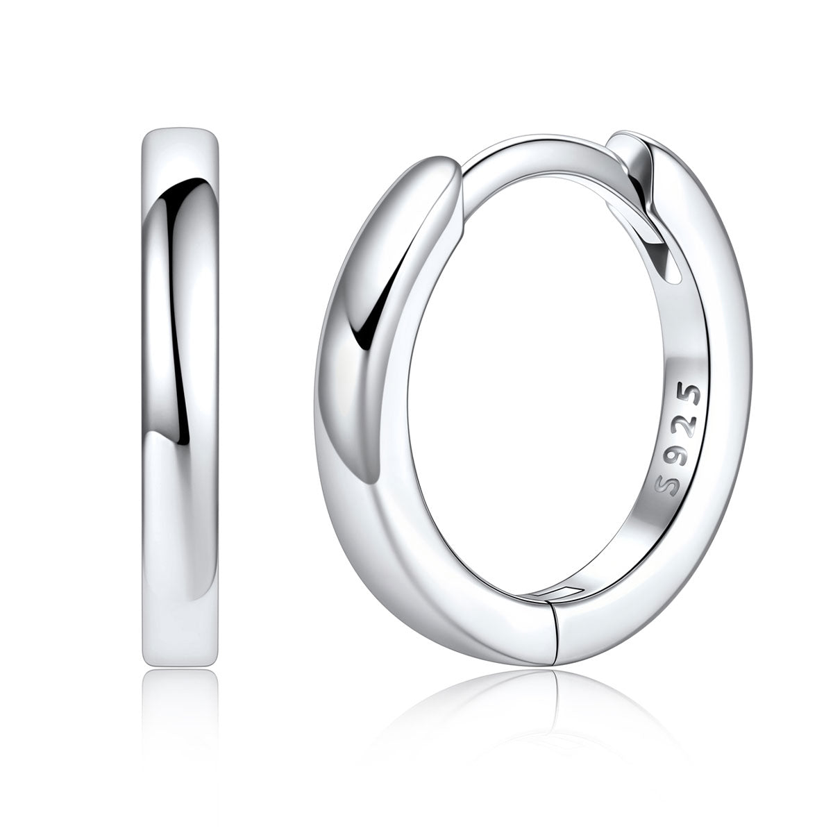 925 Sterling Silver Huggie Earrings for Men Women on a white background 10mm