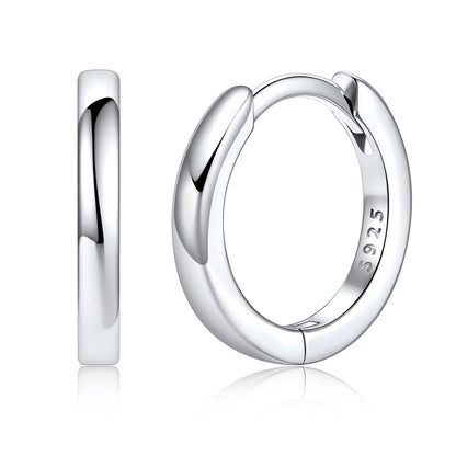925 Sterling Silver Huggie Earrings for Men Women on a white background 10mm