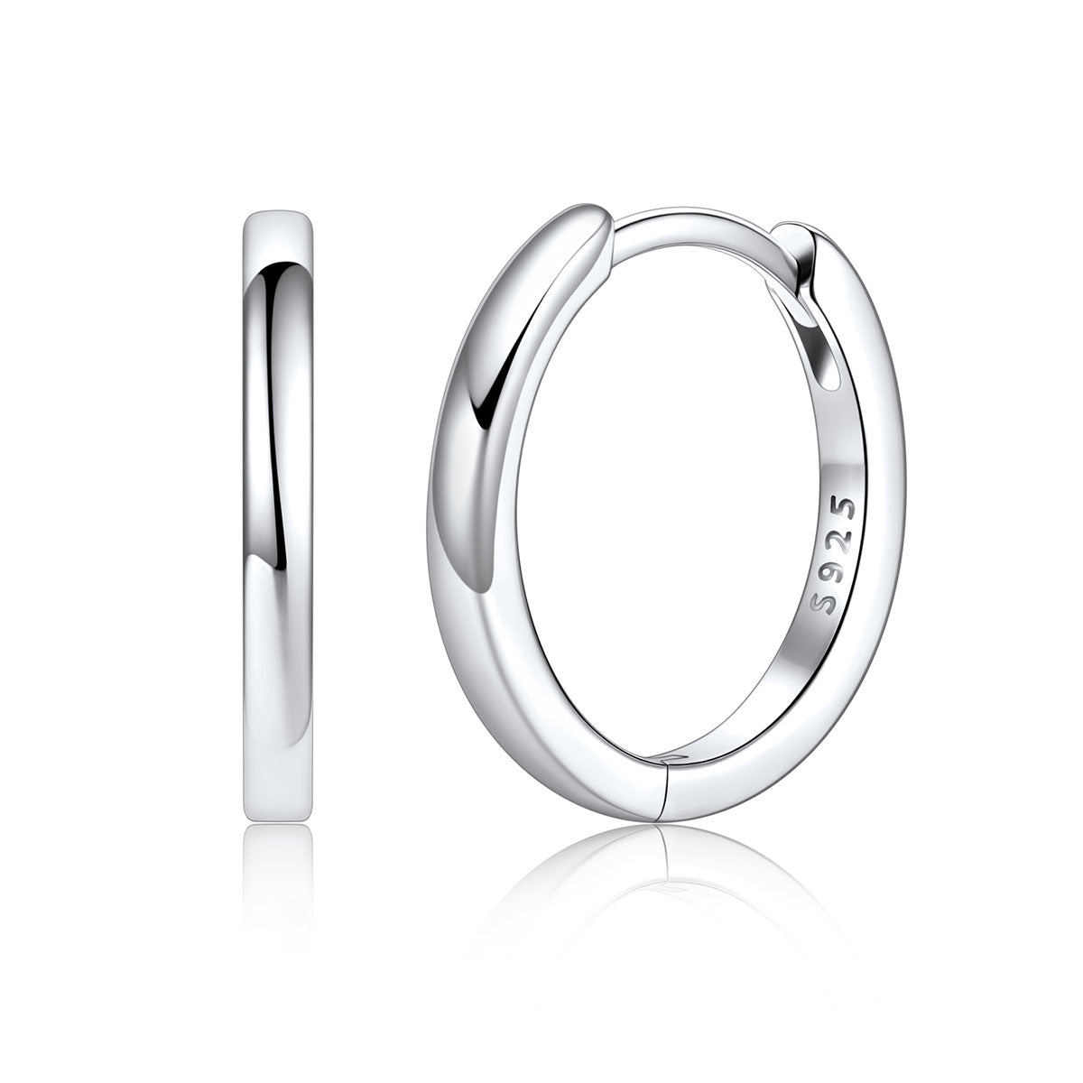 925 Sterling Silver Huggie Earrings for Men Women on a white background 14mm
