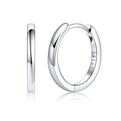 925 Sterling Silver Huggie Earrings for Men Women on a white background 14mm