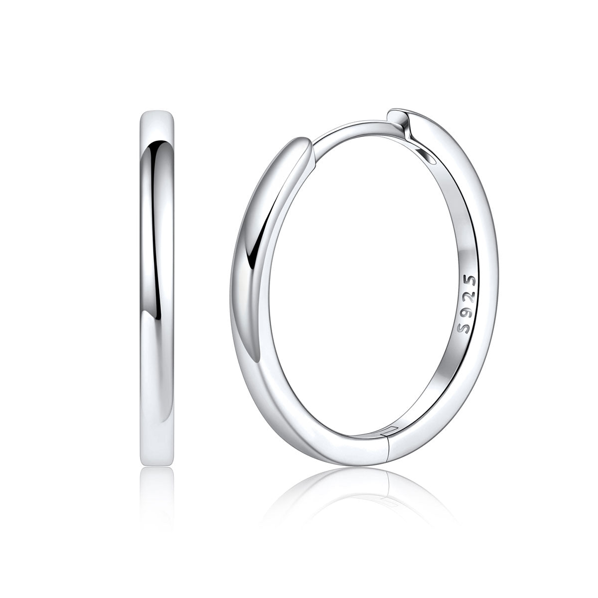 925 Sterling Silver Huggie Earrings for Men Women on a white background 18mm