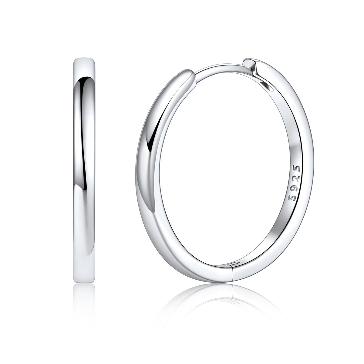925 Sterling Silver Huggie Earrings for Men Women on a white background 20mm