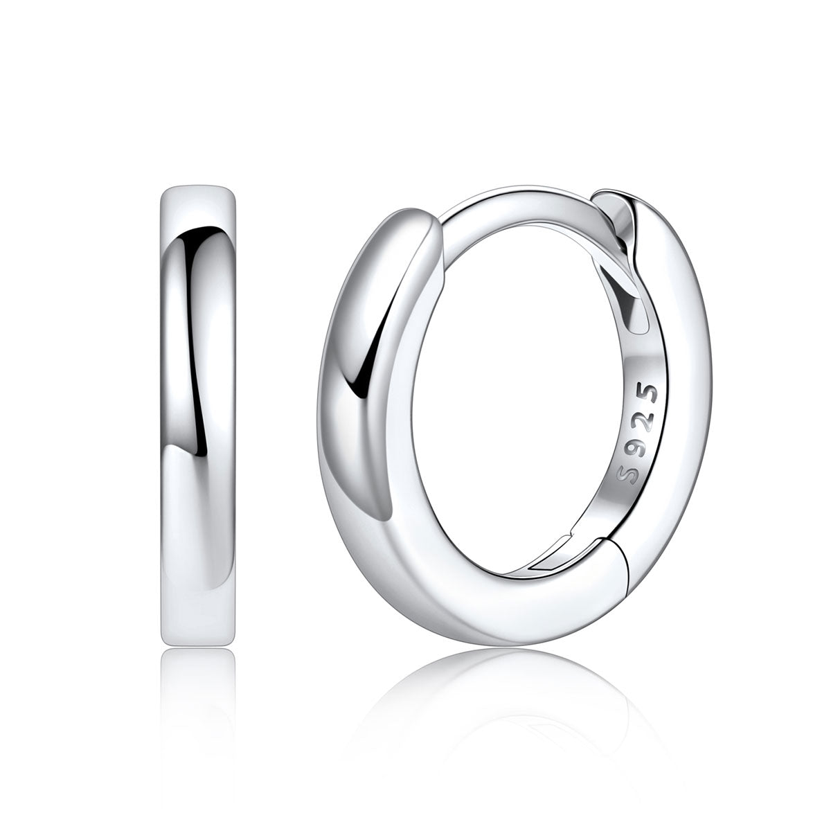 925 Sterling Silver Huggie Earrings for Men Women on a white background 8mm