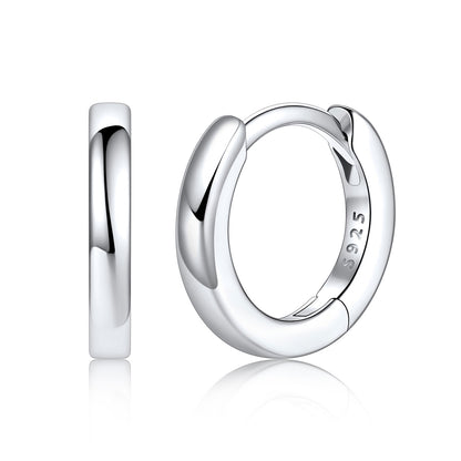 925 Sterling Silver Huggie Earrings for Men Women on a white background 8mm