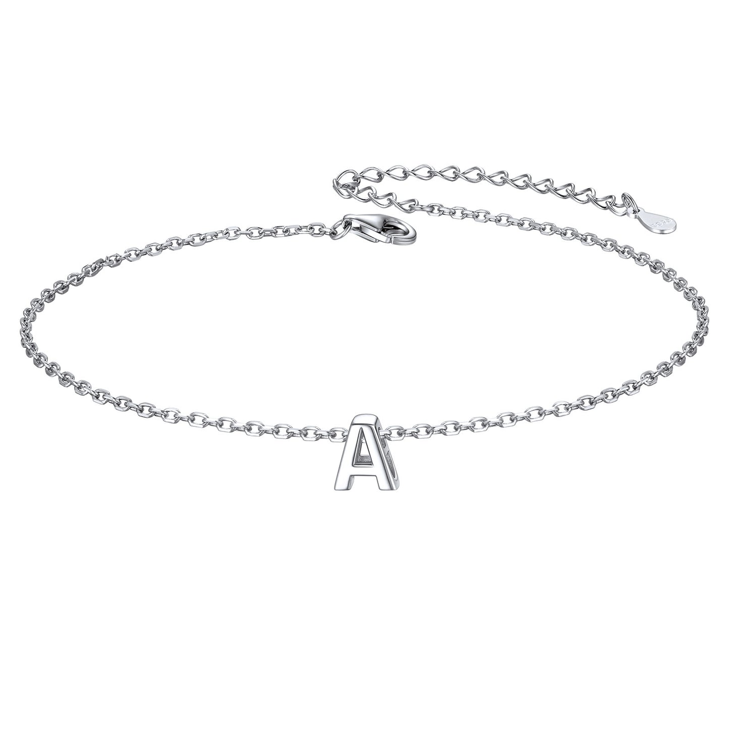 925 Sterling Silver Initial A Anklets for Women