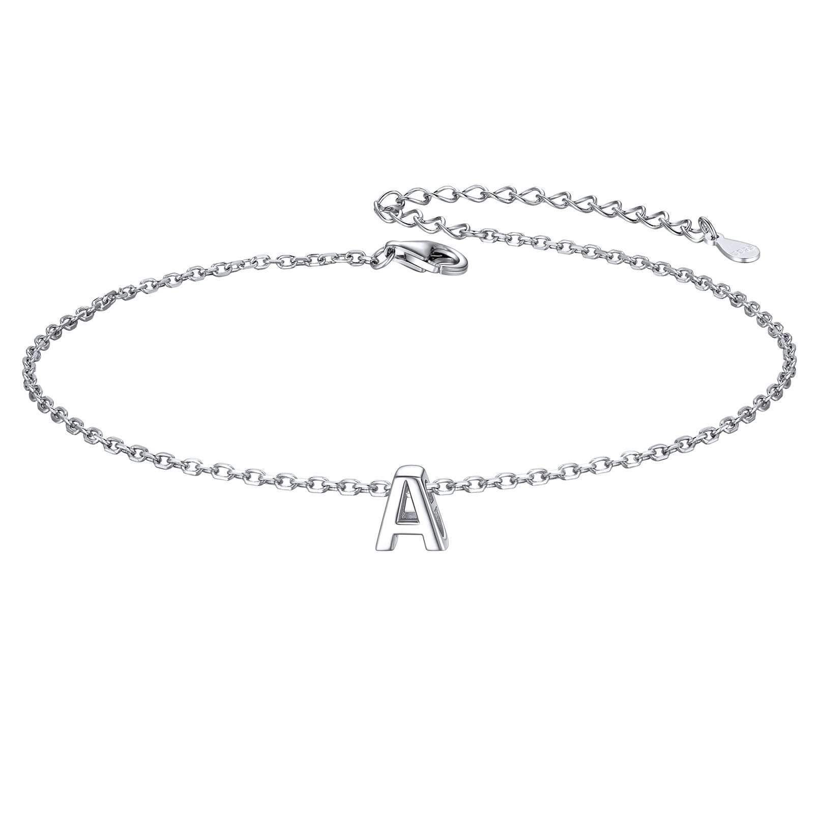 925 Sterling Silver Initial A Anklets for Women