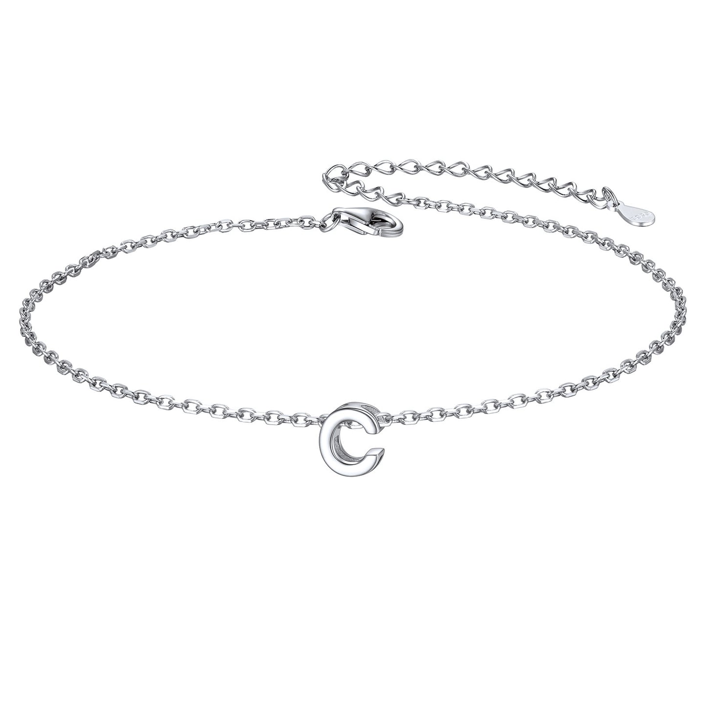 925 Sterling Silver Initial C Anklets for Women