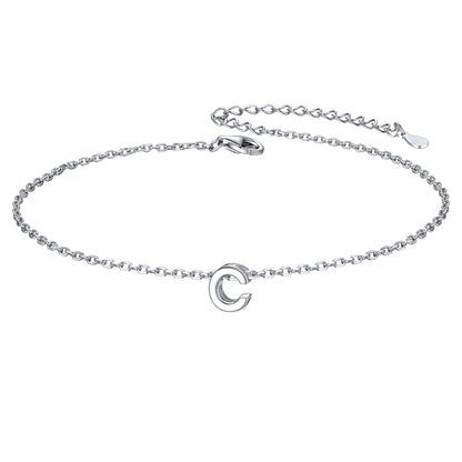 925 Sterling Silver Initial C Anklets for Women