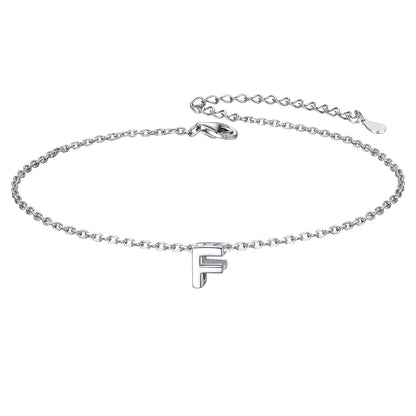 925 Sterling Silver Initial F Anklets for Women