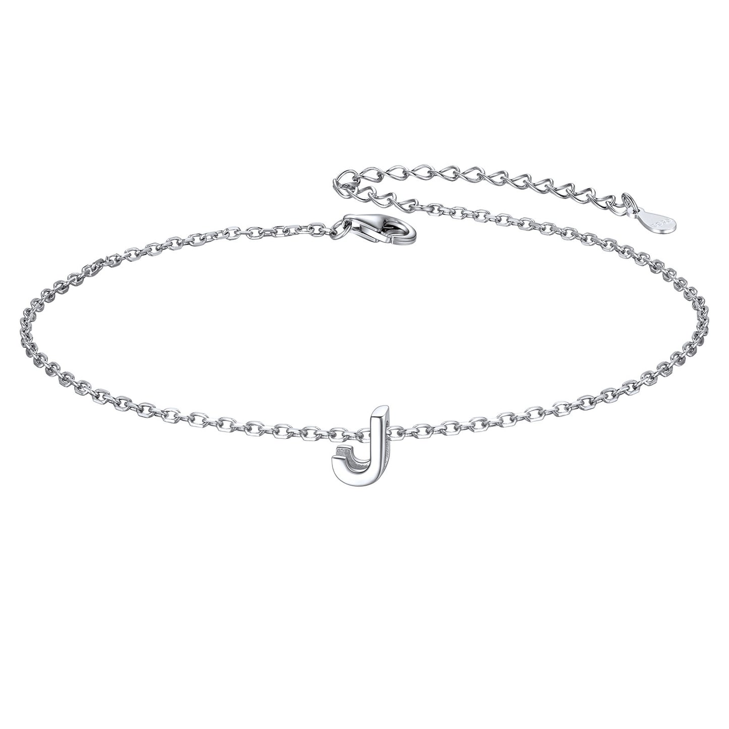 925 Sterling Silver Initial J Anklets for Women