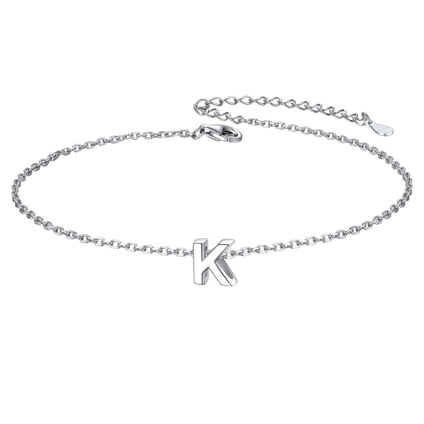 925 Sterling Silver Initial K Anklets for Women