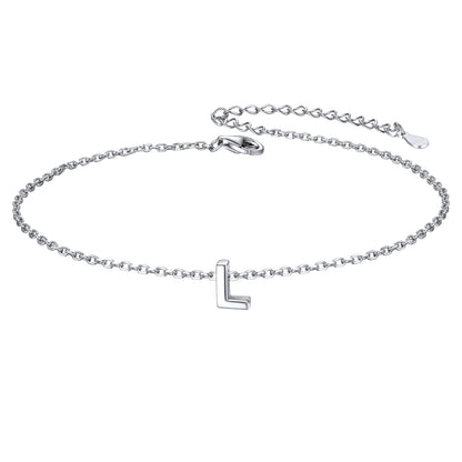 925 Sterling Silver Initial L Anklets for Women