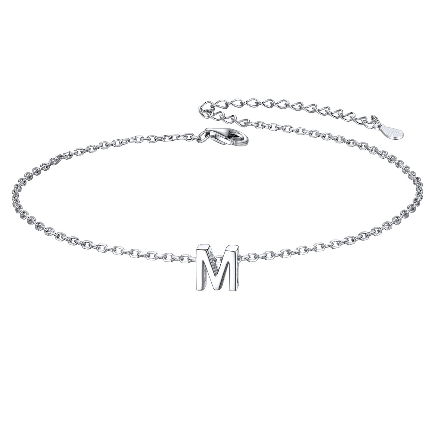 925 Sterling Silver Initial M Anklets for Women
