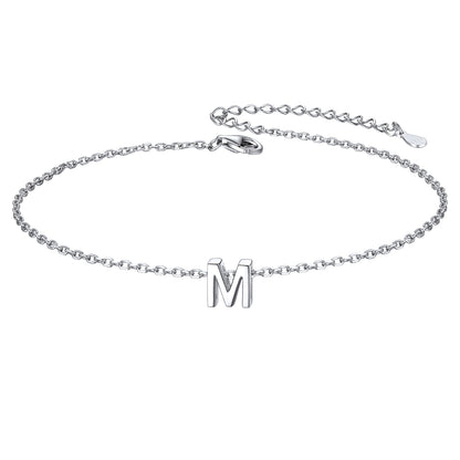 925 Sterling Silver Initial M Anklets for Women