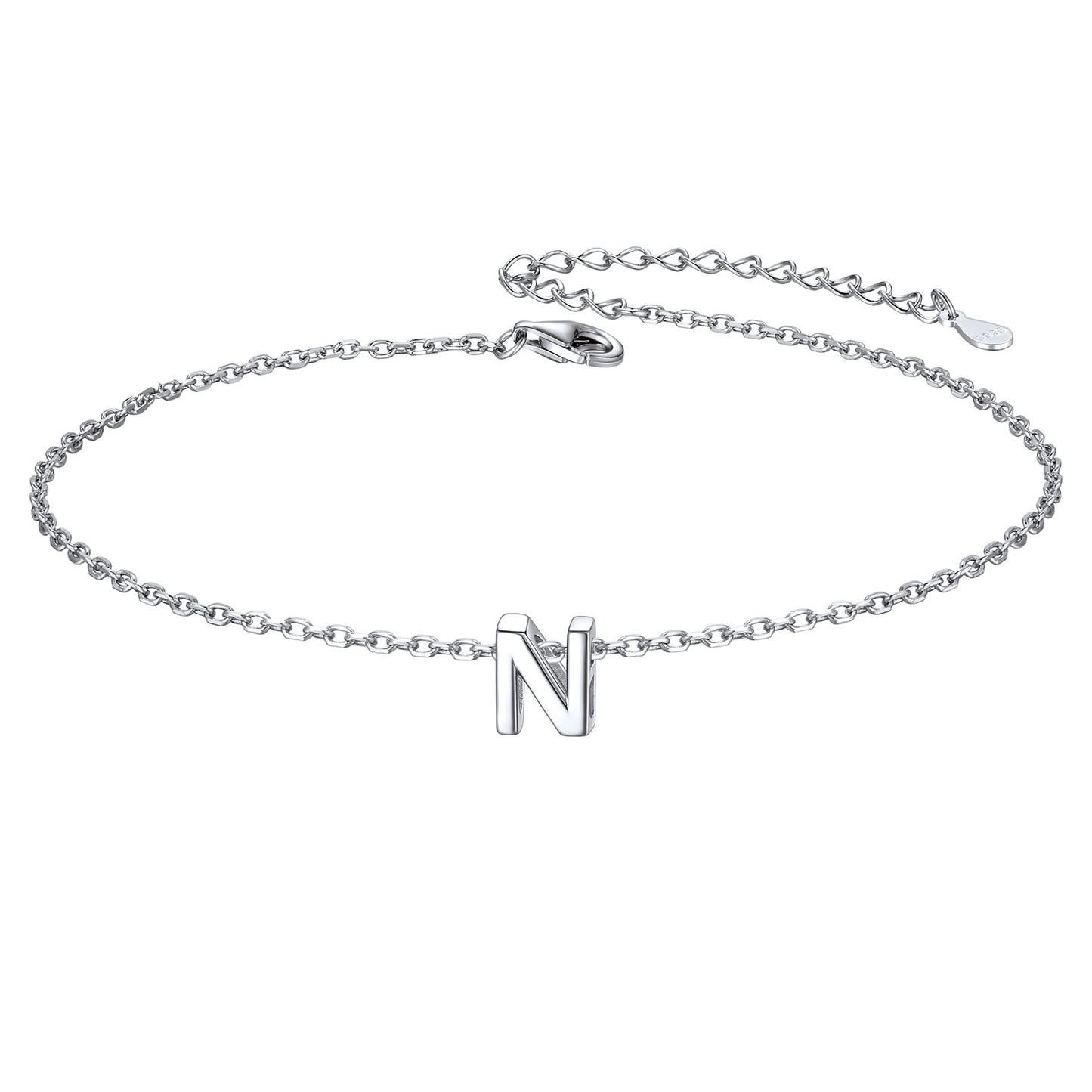 925 Sterling Silver Initial N Anklets for Women