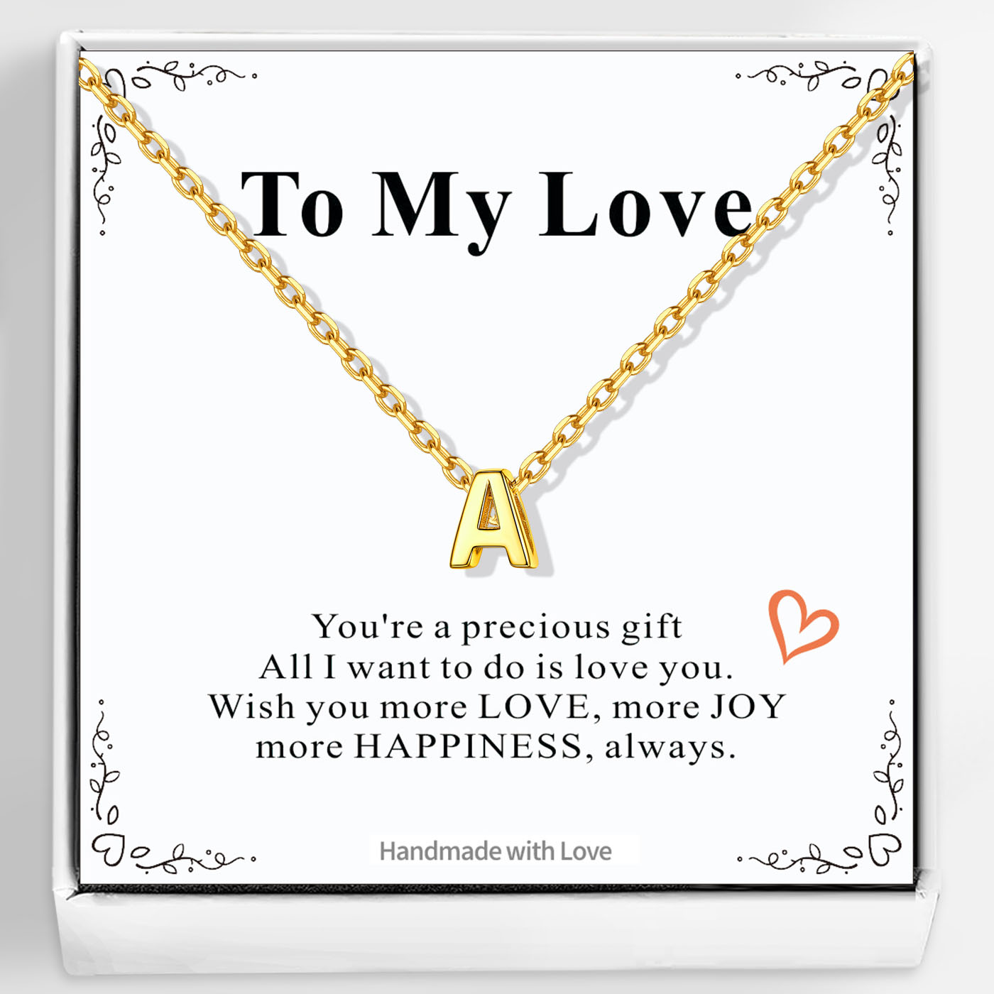 925 Sterling Silver Initial Necklace for Women with Greeting Card