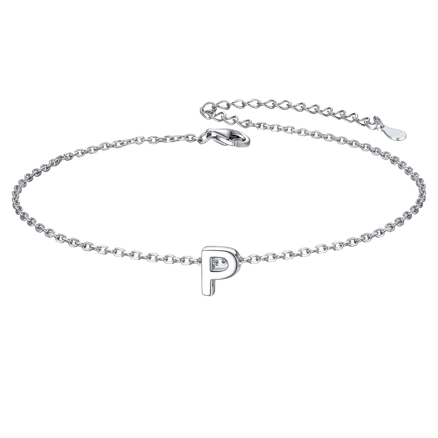 925 Sterling Silver Initial P Anklets for Women