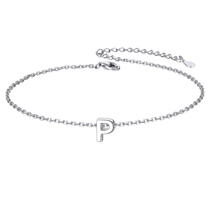 925 Sterling Silver Initial P Anklets for Women